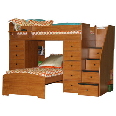 Berg Furniture Sierra Twin Space Saver L-Shaped Bunk Bed with Stairs and Storage (Twin over Twin)