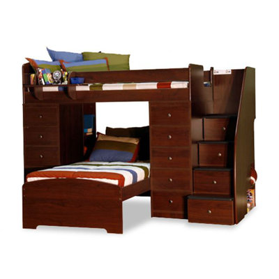 Berg Furniture Sierra Twin Space Saver L-Shaped Bunk Bed with Stairs and Storage (Twin over Twin)