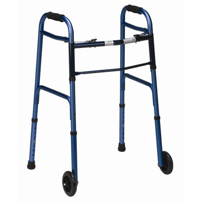 Mabis Healthcare, Inc. Button Release Aluminum Folding Walker with Non-Swivel Wheels