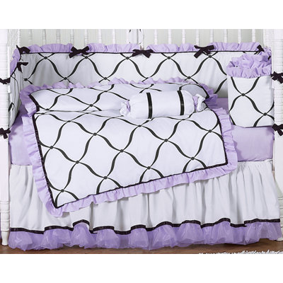 Sweet Jojo Designs Purple, Black and White Princess 9 Piece Crib Bedding Set