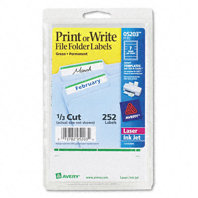 Avery Consumer Products Adhesive File Folder Typewriter Labels, 3-7/16 x 15/16, Green, 252/pack                                                      