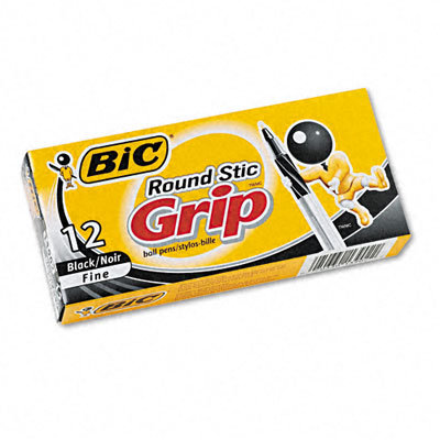 Bic Corporation Round Stic Grip Ballpoint Stick Pen, 12/Pack