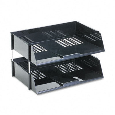 Deflect-O Corporation Industrial Stacking Tray Set, Two-Tier, Plastic, Black