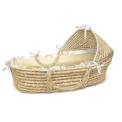 Badger Basket Hooded Moses Basket with Gingham Bedding