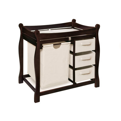 Badger Basket Sleigh Style Baby Change Table with 3 Baskets and Hamper