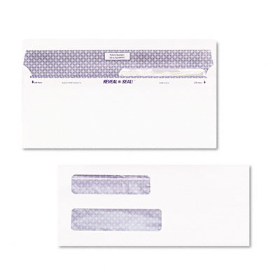 Quality Park Products Reveal-N-Seal Double Window Check Envelope, Self-Adhesive, White, 500/box