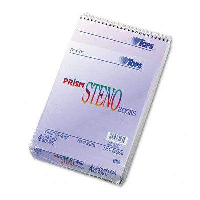 Tops Business Forms Spiral Steno Notebook, Gregg Rule, 6 x 9, Four 80-Sheet Pads per Pack
