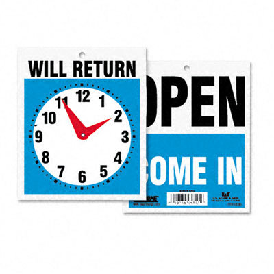 U.S. Stamp & Sign Headline Sign Double-Sided Open/Will Return Sign with Clock Hands