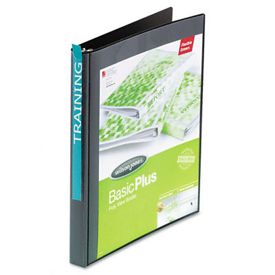 Wilson Jones Print-Won't-Stick Flexible Poly Round Ring View Binder, 5/8in Capacity, Black                                                