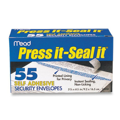 Mead Press-It Seal-It Security Envelope, 3 5/8 X 6 1/2, 20 Lb, 55/Box