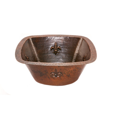 Premier Copper Products 15" Square Fleur De Lis Copper Bar Sink in Oil Rubbed Bronze