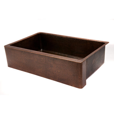 Premier Copper Products Hammered Apron Single Basin Kitchen Sink with ORB Pull Down Faucet, Drain and Accessories