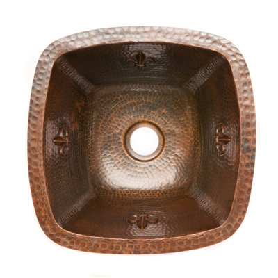 Premier Copper Products 15" Square Fleur De Lis Copper Bar Sink in Oil Rubbed Bronze