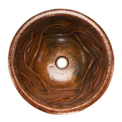 Premier Copper Products Round Braided Self Rimming Hammered Copper Bathroom Sink in Oil Rubbed Bronze