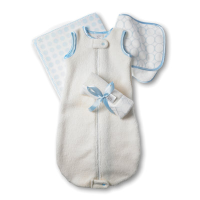 Swaddle Designs Organic zzZipMe Sack in Natural with Pastel Blue Trim