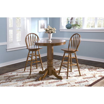 Liberty Furniture Nostalgia Casual Dining 3 Piece Round Pub Table Set with Arrow Back Barstools in Medium Oak