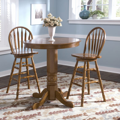 Liberty Furniture Nostalgia Casual Dining 3 Piece Round Pub Table Set with Arrow Back Barstools in Medium Oak