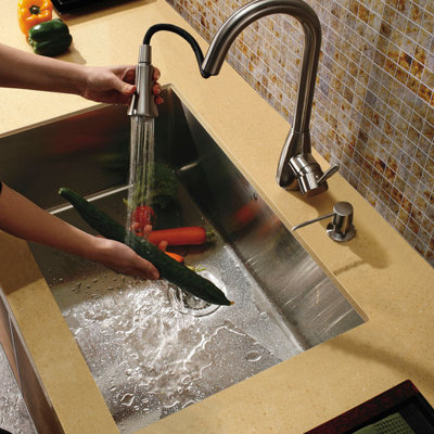 Vigo 32" x 19" Undermount Zero Radius Single Bowl Kitchen Sink with Faucet and Soap Dispenser in Satin