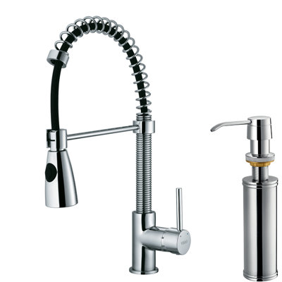 Vigo One Handle Single Hole Pull-Out Spray Kitchen Faucet with Soap Dispenser
