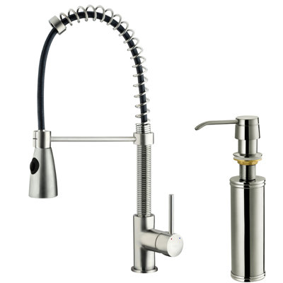Vigo One Handle Single Hole Pull-Out Spray Kitchen Faucet with Soap Dispenser