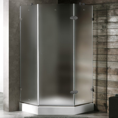 Vigo Neo-Angle Door Frameless Shower Enclosure with Base & Knob Handles