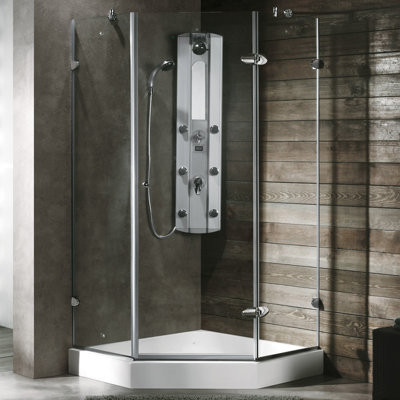 Vigo Neo-Angle Door Frameless Shower Enclosure with Base & Knob Handles
