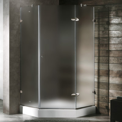 Vigo Neo-Angle Door Frameless Shower Enclosure with Base & Knob Handles