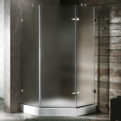 Vigo Neo-Angle Door Frameless Shower Enclosure with Base & Knob Handles