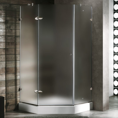 Vigo Neo-Angle Door Frameless Shower Enclosure with Base & Knob Handles