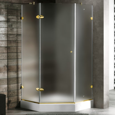 Vigo Neo-Angle Door Frameless Shower Enclosure with Base & Knob Handles