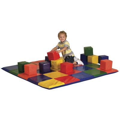 ECR4kids Patchwork Mat & Toddler Blocks Set in Primary Colors