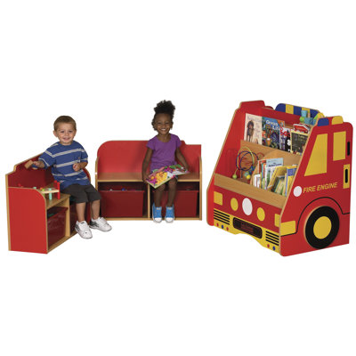 ECR4kids 3-Piece Fire Engine Book Storage Center