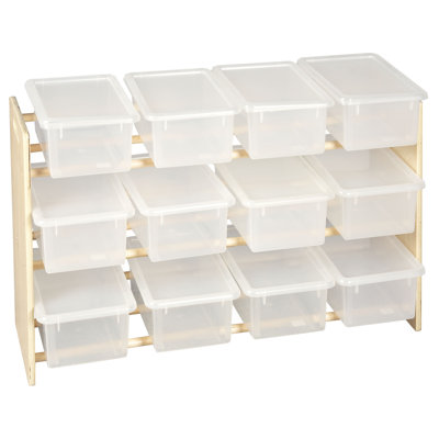 ECR4kids 3-Tier Wood Rack w/12 Assorted Color Bins & Lids