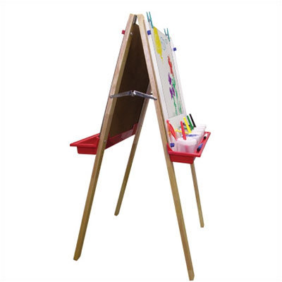ECR4kids Hardwood Adjustable Floor Easel with Chalk and Dry-Erase Board