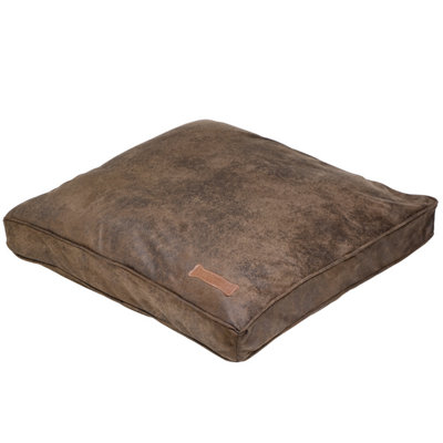 Faux Leather Pillow Dog Bed in Cognac