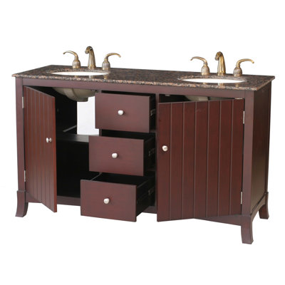 Stufurhome Alexis 60" Double Bathroom Vanity in Cherry Red with Granite Top