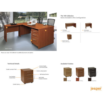 Jesper Office Pro X - L-Shaped Executive Desk with Mobile Pedestal