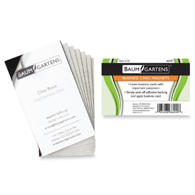 Baumgartens Magnetic Business Card, Adhesive Back, 3-1/2"x2", 25 per Pack, Black