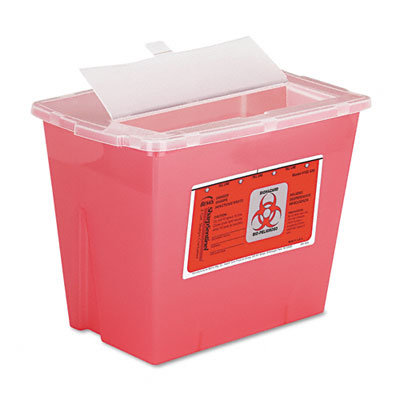 Impact Sharps Waste Receptacle, Square, Plastic, 2gal, Red                                                                          