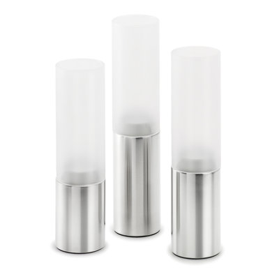 Blomus Faro Small Stainless Steel and Frosted or Clear Glass Hurricane (Set of 3)