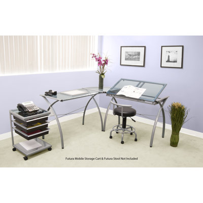 Studio Designs Futura LS Work Table in Silver and Blue Glass
