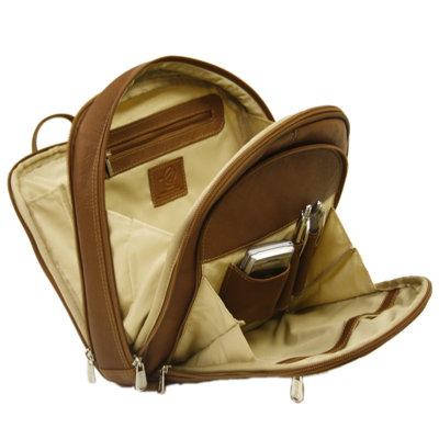 Piel Leather Entrepreneur Small Multi-Compartment Backpack in Saddle