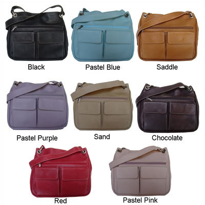 Piel Leather Shoulder Bag with Front Pockets