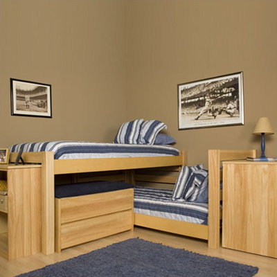 Graduate Series Extra Long Junior Crew Twin L-Shaped Bunk Bed with Built-In Ladder