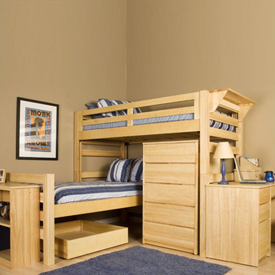 Graduate Series Extra Long Senior Crew Twin L-Shaped Bunk Bed with Built-In Ladder