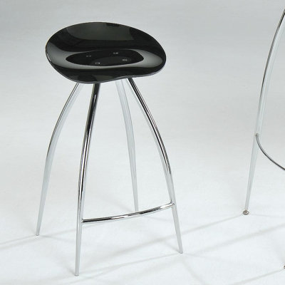 New Spec Inc Cafe-320 Black Tempered Glass Bar Table Set in Chrome