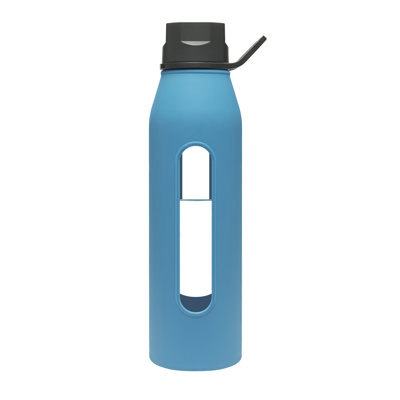 Takeya 22 Oz Classic Glass Water Bottle with Black Lid and Jacket in Cobalt
