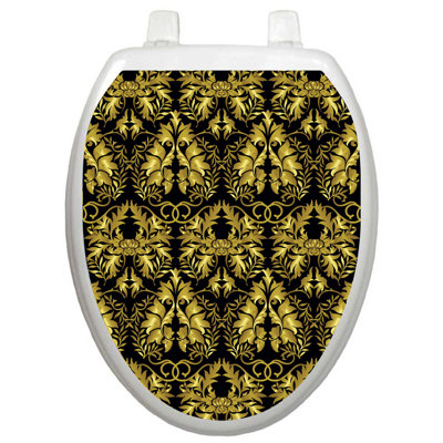 Toilet Tattoos Toilet Seat Applique with Rococo Black and Gold Design