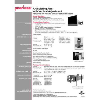 Peerless Articulating Arm with Vertical Adjustment for Flat Panel Screens (Mount Only) (37" - 60" Screens)