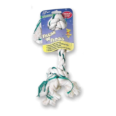BOODA Pet Products Fresh-N-Floss Two Knot Bone Dog Toy with Spearmint Flavor